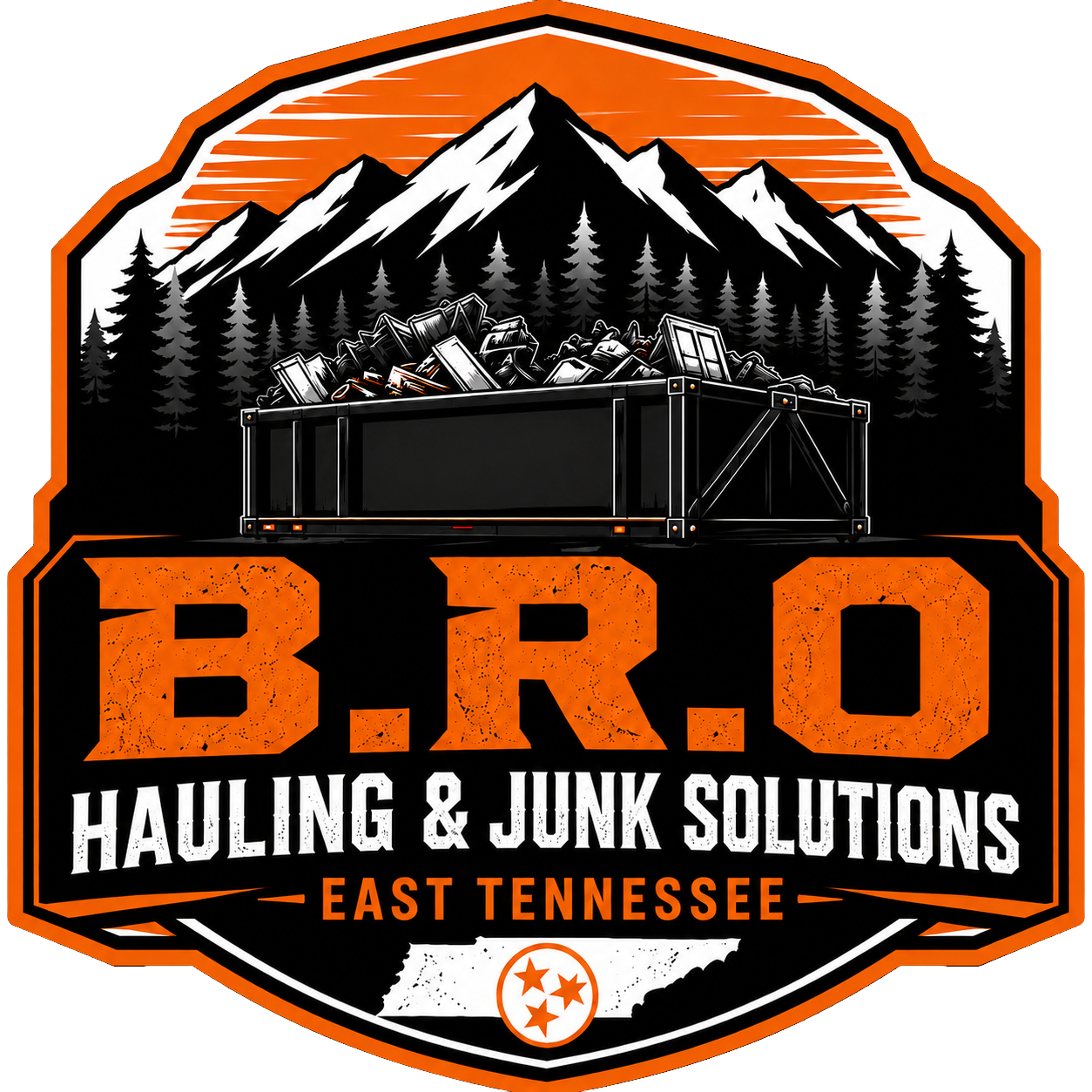 B.R.O. Hauling and Junk Solutions logo displayed on the trailer